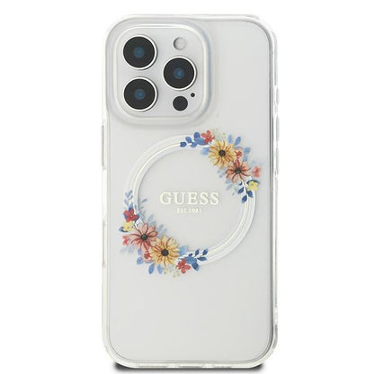 Capa MagSafe para Apple iPhone 16 Pro, Guess, IML Flowers Wreath, Transparente