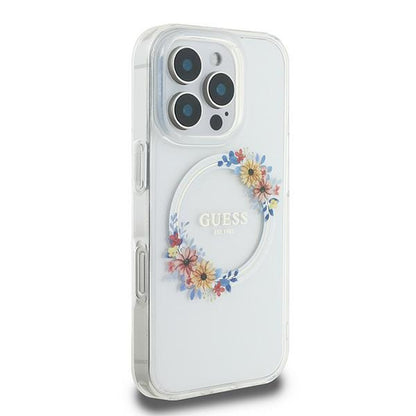 Capa MagSafe para Apple iPhone 16 Pro, Guess, IML Flowers Wreath, Transparente