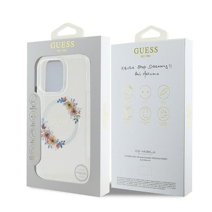 Capa MagSafe para Apple iPhone 16 Pro, Guess, IML Flowers Wreath, Transparente