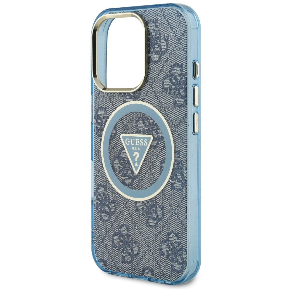 Capa MagSafe para Apple iPhone 16 Pro, Guess, IML Glitter 4G Circle Triangle, Azul