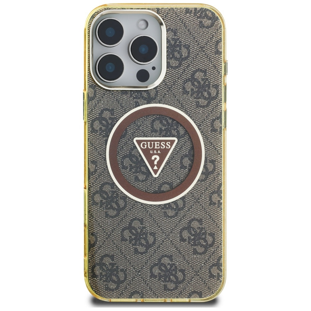 Capa MagSafe para Apple iPhone 16 Pro, Guess, IML Glitter 4G Circle Triangle, Marrom
