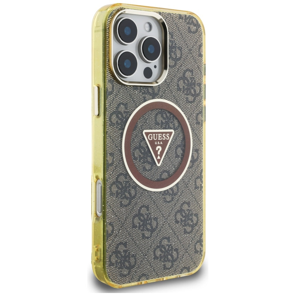 Capa MagSafe para Apple iPhone 16 Pro, Guess, IML Glitter 4G Circle Triangle, Marrom