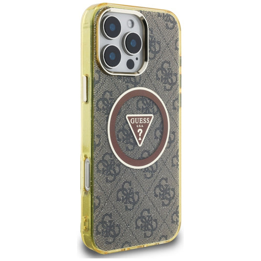 Capa MagSafe para Apple iPhone 16 Pro, Guess, IML Glitter 4G Circle Triangle, Marrom