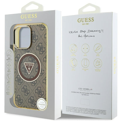 Capa MagSafe para Apple iPhone 16 Pro, Guess, IML Glitter 4G Circle Triangle, Marrom