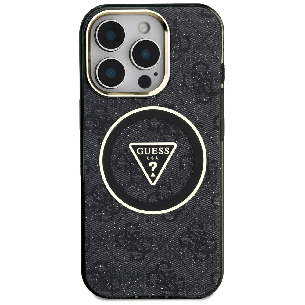 Capa MagSafe para Apple iPhone 16 Pro, Guess, IML Glitter 4G Circle Triangle, Preta