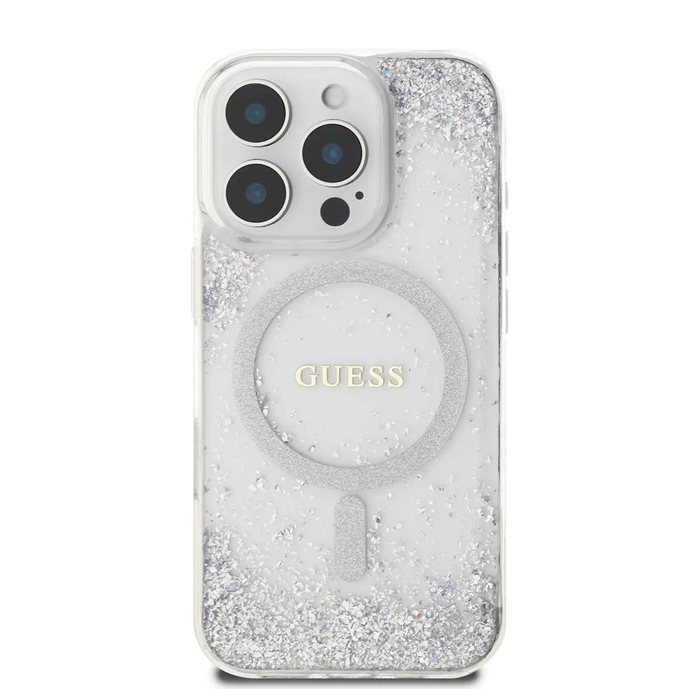 Capa MagSafe para Apple iPhone 16 Pro, Guess, IML Glitter Gradient, Prateada