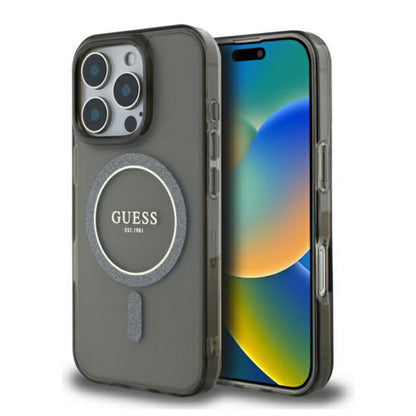 Capa MagSafe para Apple iPhone 16 Pro, Guess, IML Glitter Ring, Preta
