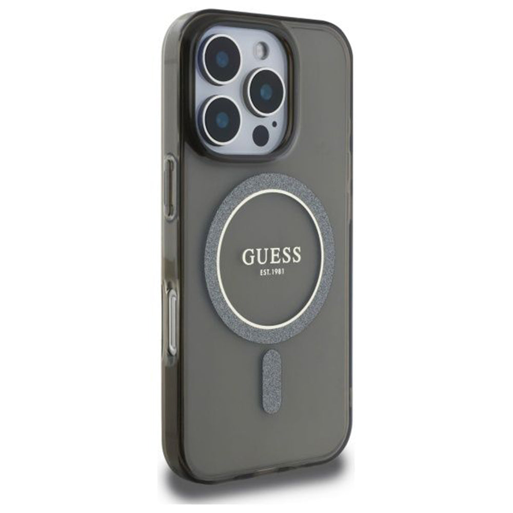 Capa MagSafe para Apple iPhone 16 Pro, Guess, IML Glitter Ring, Preta
