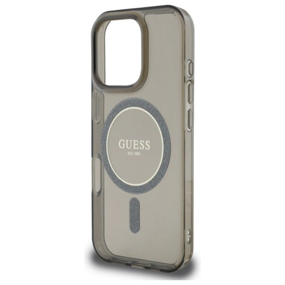 Capa MagSafe para Apple iPhone 16 Pro, Guess, IML Glitter Ring, Preta