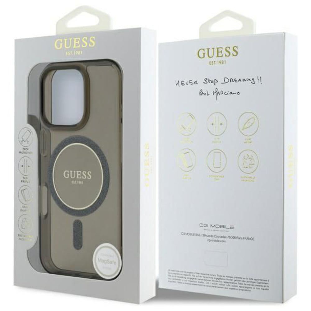 Capa MagSafe para Apple iPhone 16 Pro, Guess, IML Glitter Ring, Preta