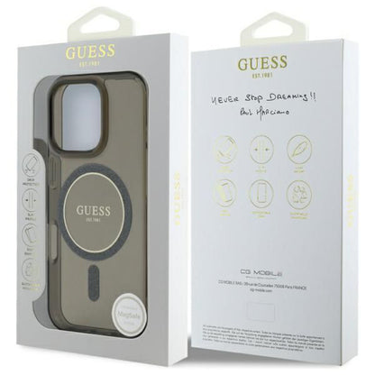Capa MagSafe para Apple iPhone 16 Pro, Guess, IML Glitter Ring, Preta