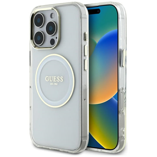 Capa MagSafe para Apple iPhone 16 Pro, Guess, IML Metal Colored Circle, Branca