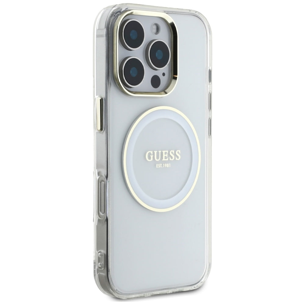 Capa MagSafe para Apple iPhone 16 Pro, Guess, IML Metal Colored Circle, Branca