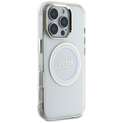 Capa MagSafe para Apple iPhone 16 Pro, Guess, IML Metal Colored Circle, Branca