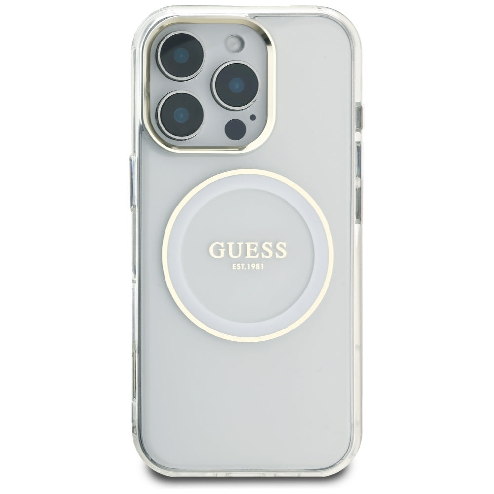 Capa MagSafe para Apple iPhone 16 Pro, Guess, IML Metal Colored Circle, Branca