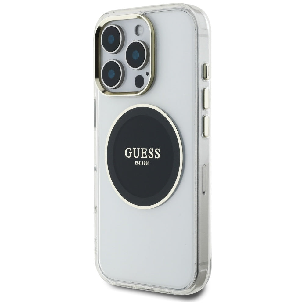 Capa MagSafe para Apple iPhone 16 Pro, Guess, IML Metal Colored Circle, Preta