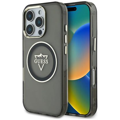 Capa MagSafe para Apple iPhone 16 Pro, Guess, IML Metal Mountain Logo, Preta