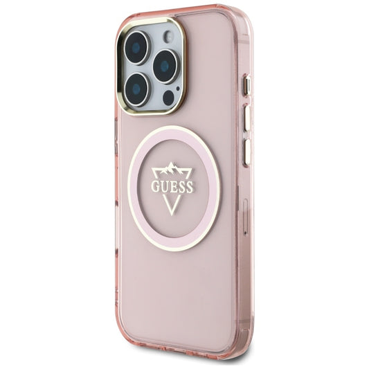 Capa MagSafe para Apple iPhone 16 Pro, Guess, IML Metal Mountain Logo, Rosa