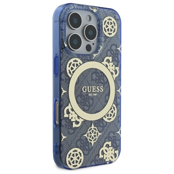 Capa MagSafe para Apple iPhone 16 Pro, Guess, IML Peony On 4G Background, Azul