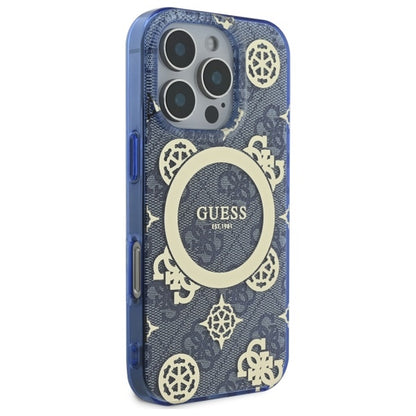 Capa MagSafe para Apple iPhone 16 Pro, Guess, IML Peony On 4G Background, Azul