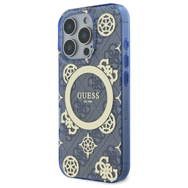 Capa MagSafe para Apple iPhone 16 Pro, Guess, IML Peony On 4G Background, Azul