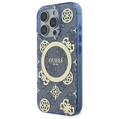Capa MagSafe para Apple iPhone 16 Pro, Guess, IML Peony On 4G Background, Azul