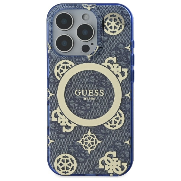 Capa MagSafe para Apple iPhone 16 Pro, Guess, IML Peony On 4G Background, Azul