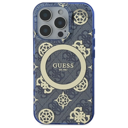 Capa MagSafe para Apple iPhone 16 Pro, Guess, IML Peony On 4G Background, Azul