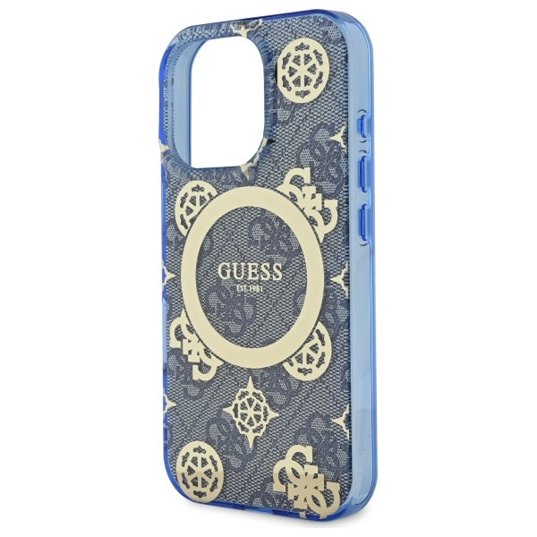 Capa MagSafe para Apple iPhone 16 Pro, Guess, IML Peony On 4G Background, Azul