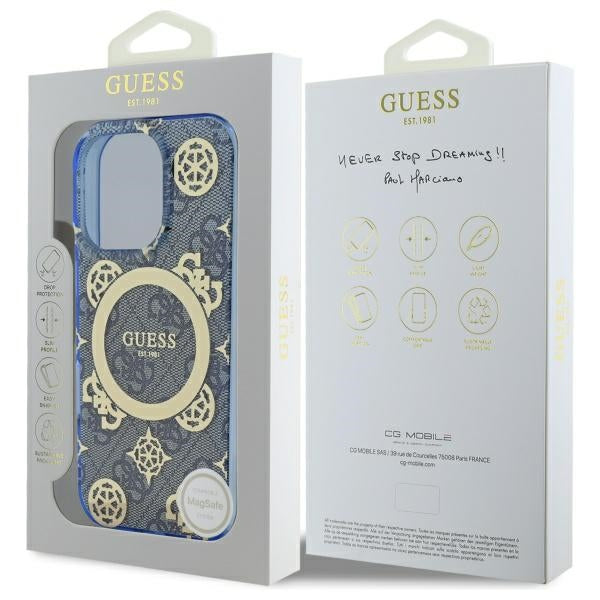 Capa MagSafe para Apple iPhone 16 Pro, Guess, IML Peony On 4G Background, Azul