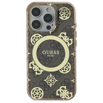 Capa MagSafe para Apple iPhone 16 Pro, Guess, IML Peony On 4G Background, Marrom