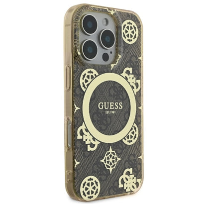 Capa MagSafe para Apple iPhone 16 Pro, Guess, IML Peony On 4G Background, Marrom