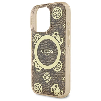Capa MagSafe para Apple iPhone 16 Pro, Guess, IML Peony On 4G Background, Marrom