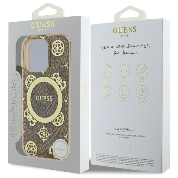 Capa MagSafe para Apple iPhone 16 Pro, Guess, IML Peony On 4G Background, Marrom