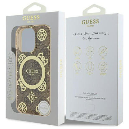 Capa MagSafe para Apple iPhone 16 Pro, Guess, IML Peony On 4G Background, Marrom