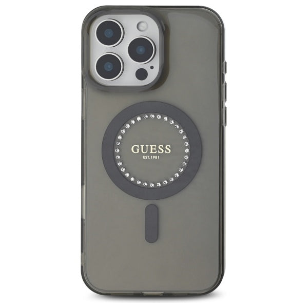 Capa MagSafe para Apple iPhone 16 Pro, Guess, IML Rhinestone, Preta