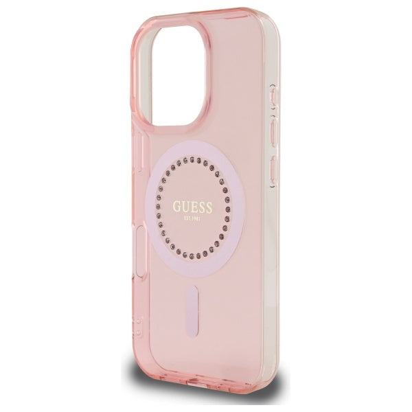 Capa MagSafe para Apple iPhone 16 Pro, Guess, IML Rhinestone, Rosa