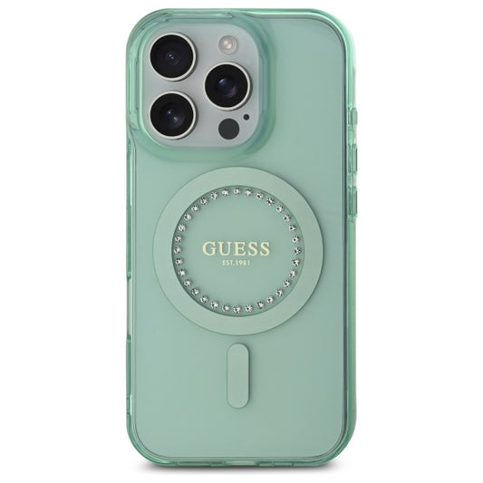 Capa MagSafe para Apple iPhone 16 Pro, Guess, IML Rhinestone, Verde