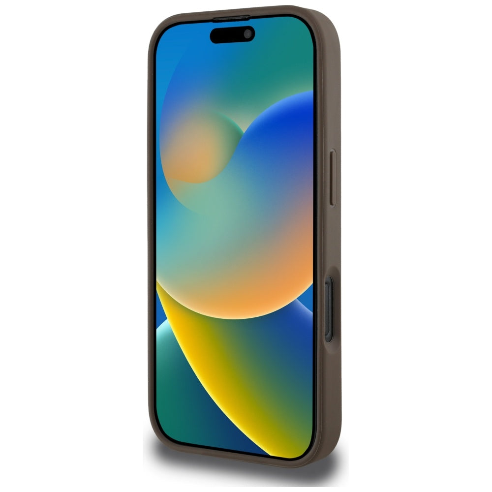 Capa MagSafe para Apple iPhone 16 Pro, Guess, Peony Grained Hot Stamp Triangle, Marrom