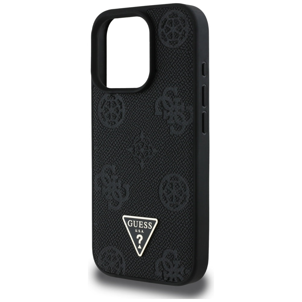 Capa MagSafe para Apple iPhone 16 Pro, Guess, Peony Grained Hot Stamp Triangle, Preta