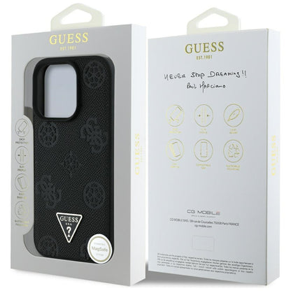 Capa MagSafe para Apple iPhone 16 Pro, Guess, Peony Grained Hot Stamp Triangle, Preta