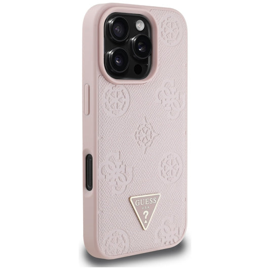 Capa MagSafe para Apple iPhone 16 Pro, Guess, Peony Grained Hot Stamp Triangle, Rosa