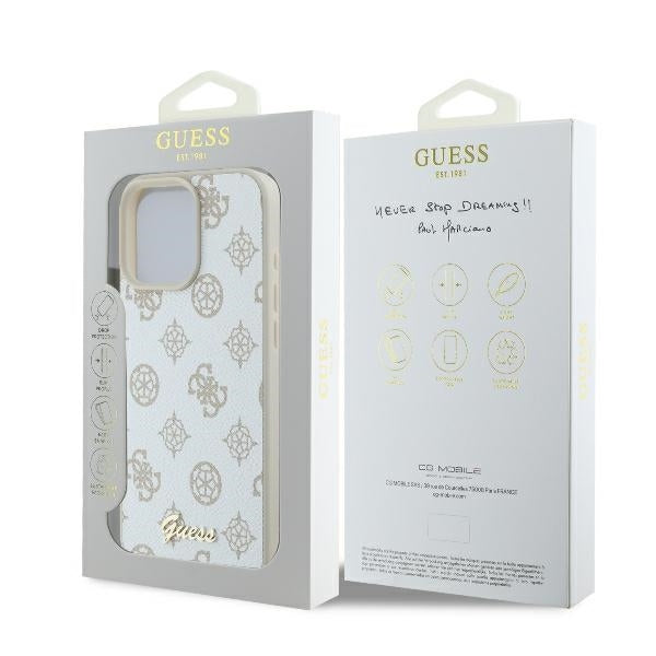 Capa MagSafe para Apple iPhone 16 Pro, Guess, Peony Script, Branca