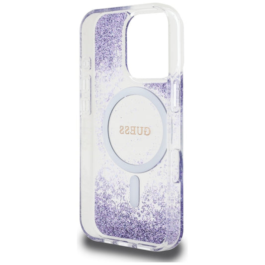 Capa MagSafe para Apple iPhone 16 Pro, Guess, Resin Bottom Glitter, Roxo