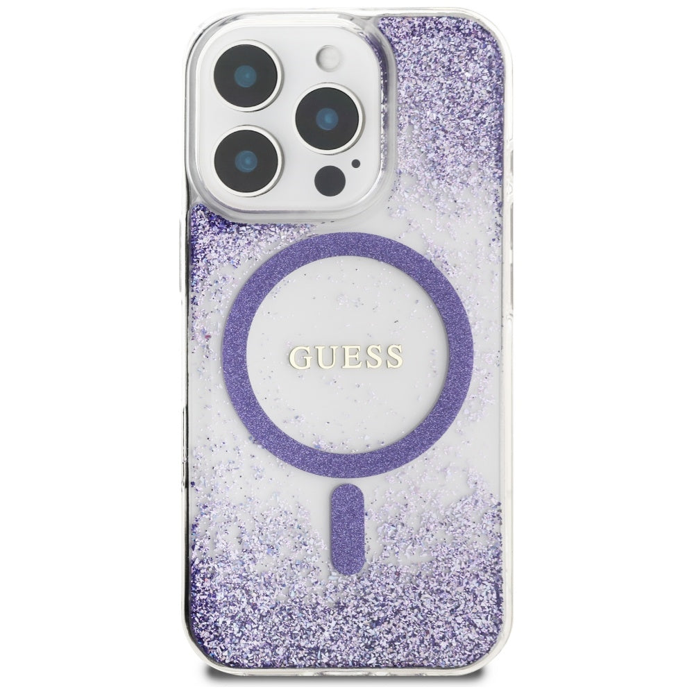 Capa MagSafe para Apple iPhone 16 Pro, Guess, Resin Bottom Glitter, Roxo
