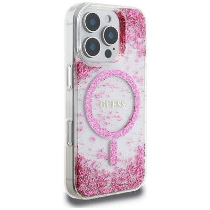 Capa MagSafe para Apple iPhone 16 Pro, Guess, Resin Bottom Glitter, Rosa