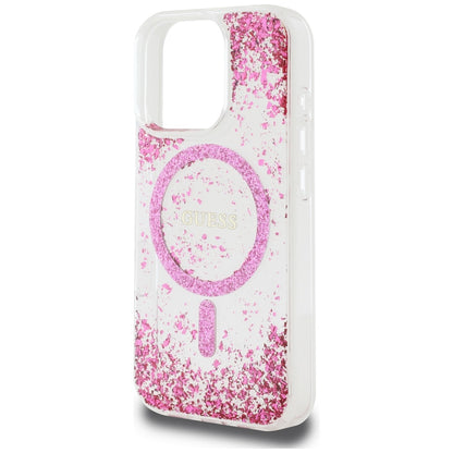 Capa MagSafe para Apple iPhone 16 Pro, Guess, Resin Bottom Glitter, Rosa