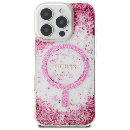 Capa MagSafe para Apple iPhone 16 Pro, Guess, Resin Bottom Glitter, Rosa