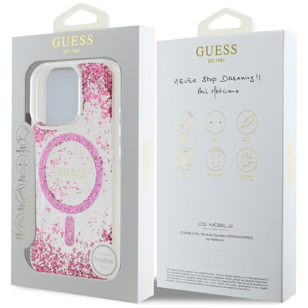Capa MagSafe para Apple iPhone 16 Pro, Guess, Resin Bottom Glitter, Rosa