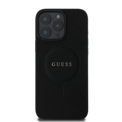 Capa MagSafe para Apple iPhone 16 Pro, Guess, Saffiano Classic Logo, Preta